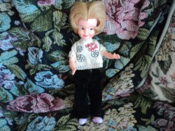 8'' CUTIE BLONDE PENNY BRITE 1960S DOLL, CHIT CHAT TOP, BLACK  VELVET PANTS 